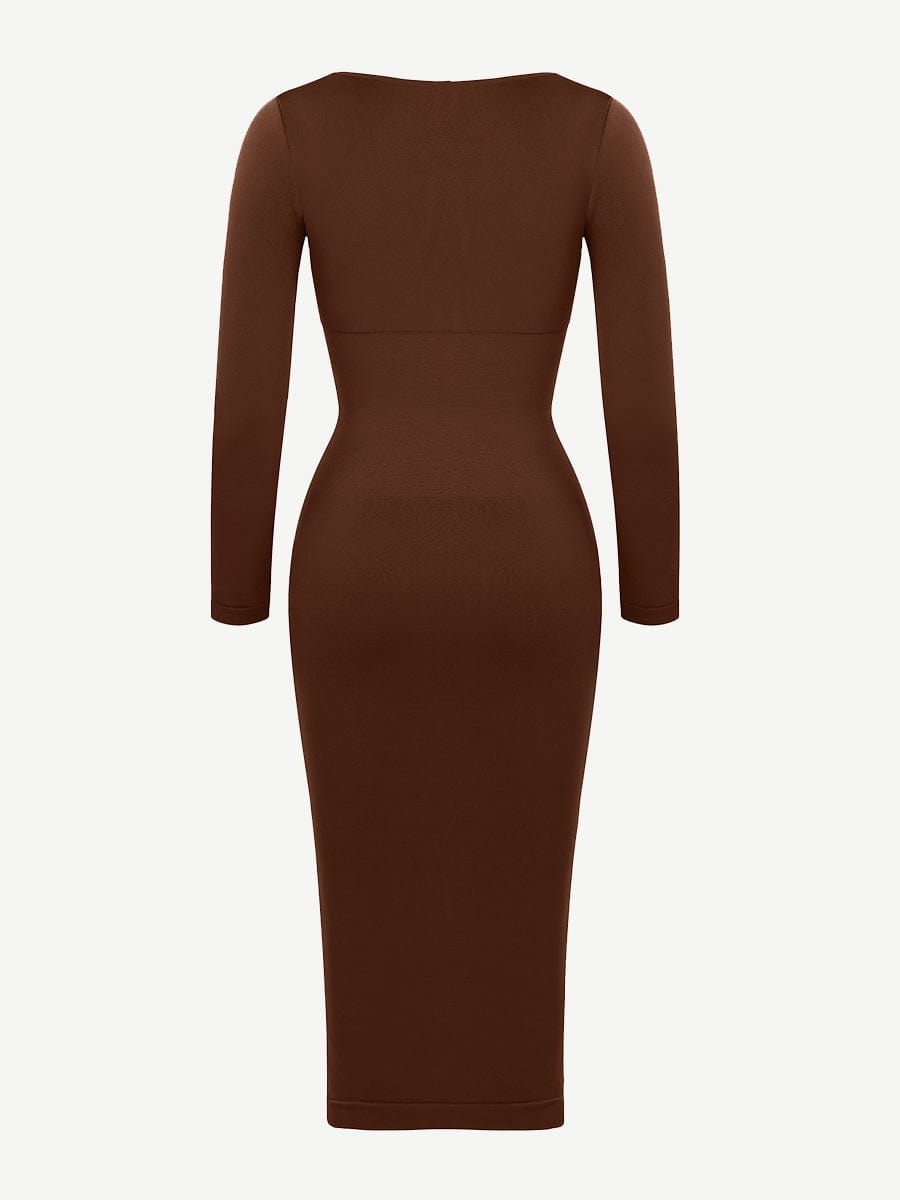 🌿 Eco-friendly Seamless Square Neck Long Sleeve Shaper Dress