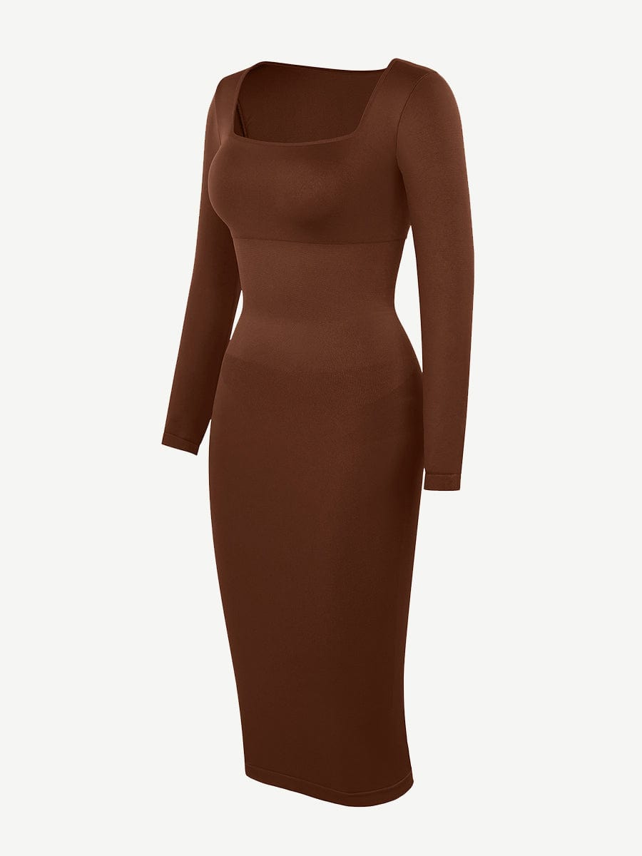 🌿 Eco-friendly Seamless Square Neck Long Sleeve Shaper Dress
