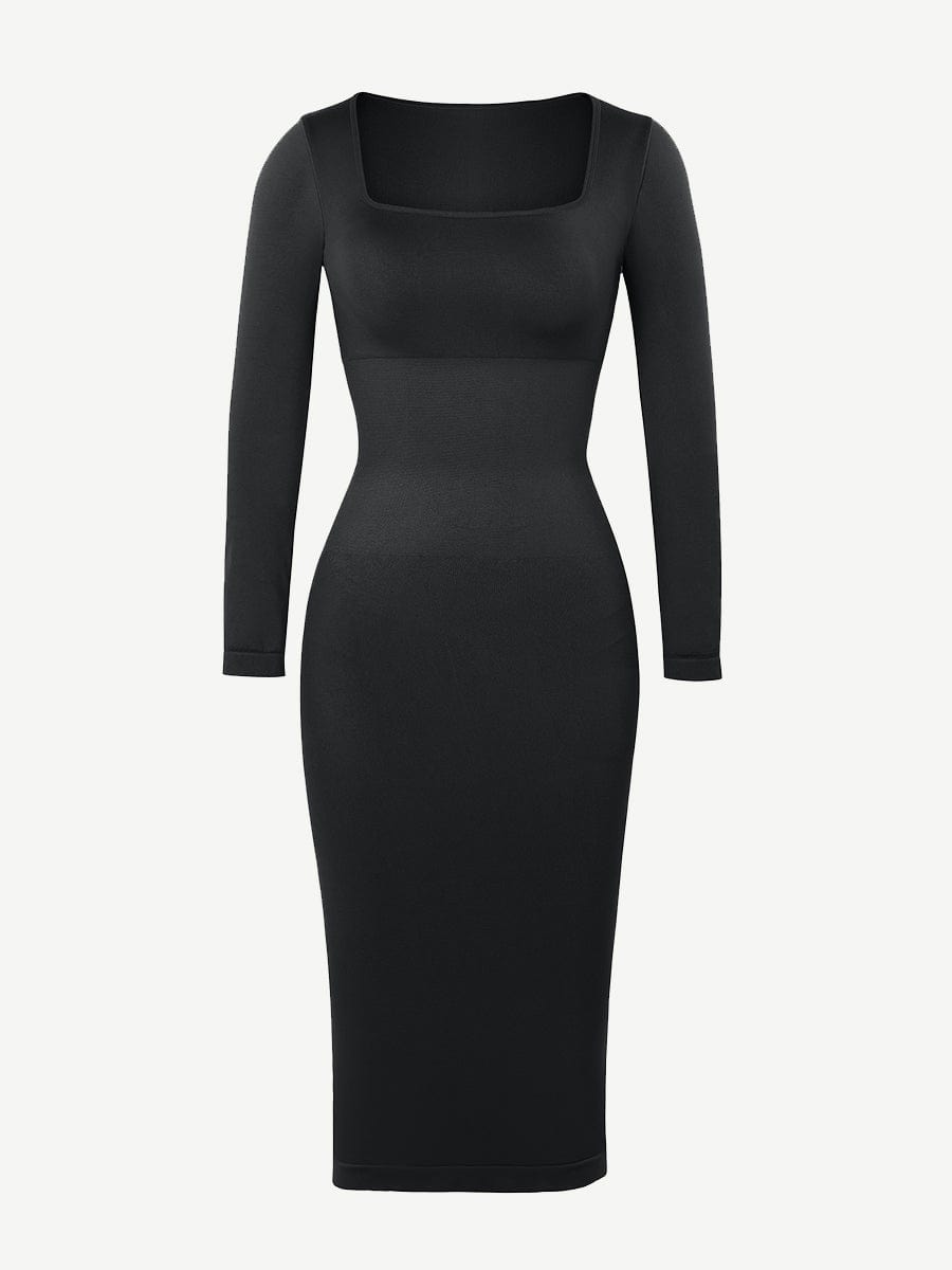 🌿 Eco-friendly Seamless Square Neck Long Sleeve Shaper Dress
