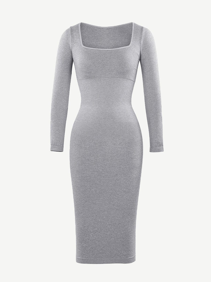 🌿 Eco-friendly Seamless Square Neck Long Sleeve Shaper Dress