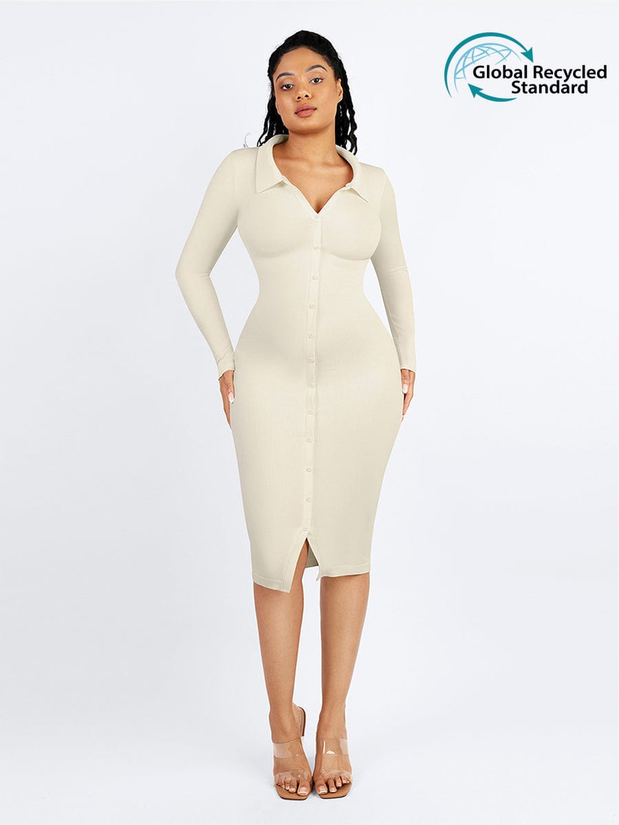 🌿 Eco-friendly Seamless Waist Trimming Retro Long Sleeve Shirt Dress