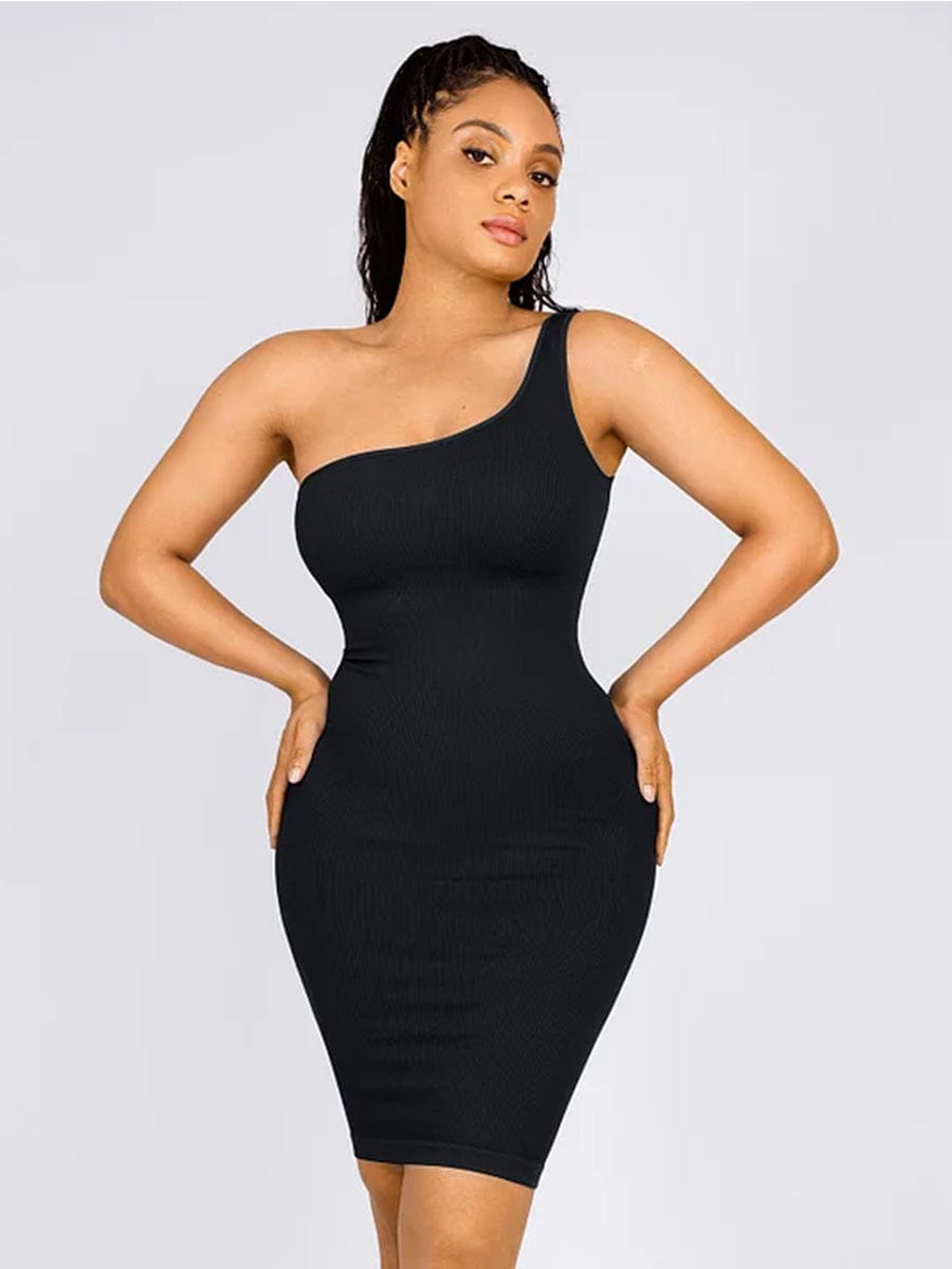 🌿Seamless Eco-friendly One-shoulder Slanted Neck Waist Trimming Shaper Dress