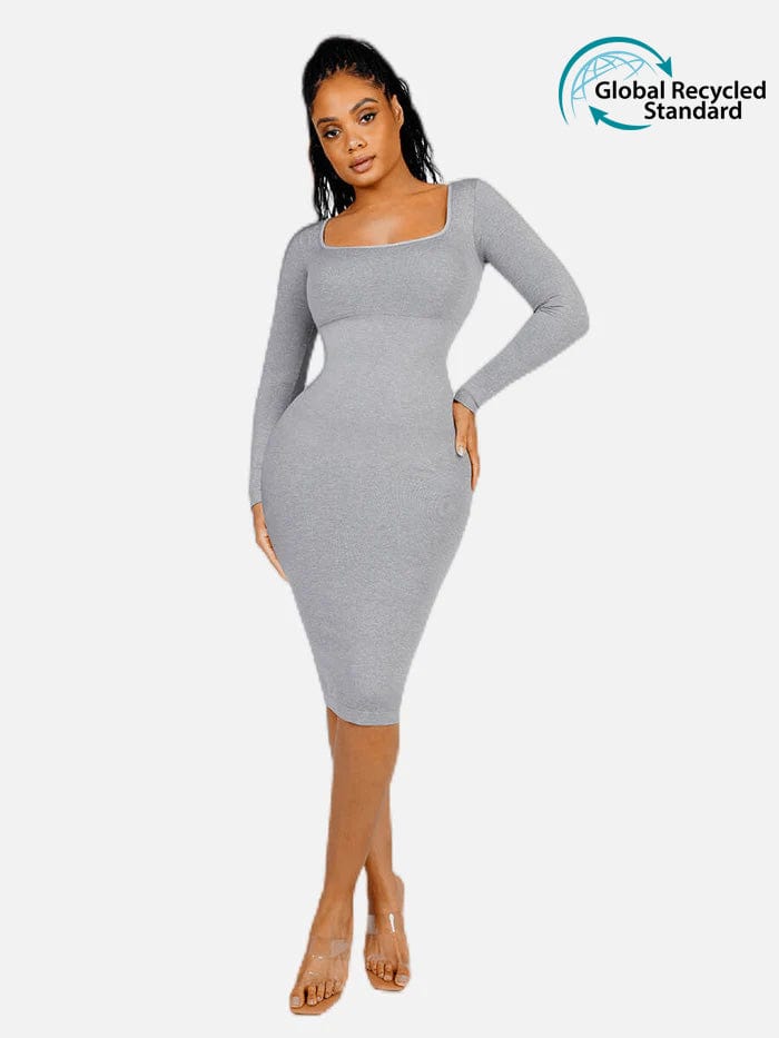 🌿 Eco-friendly Seamless Square Neck Long Sleeve Shaper Dress
