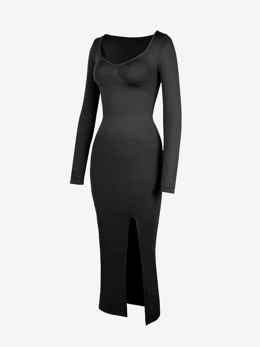 🌿 Eco-friendly Seamless Bust Support Tummy Control High Side Slit Shaping Dress