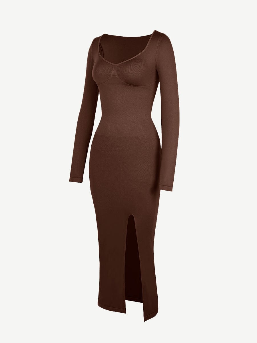 🌿 Eco-friendly Seamless Bust Support Tummy Control High Side Slit Shaping Dress