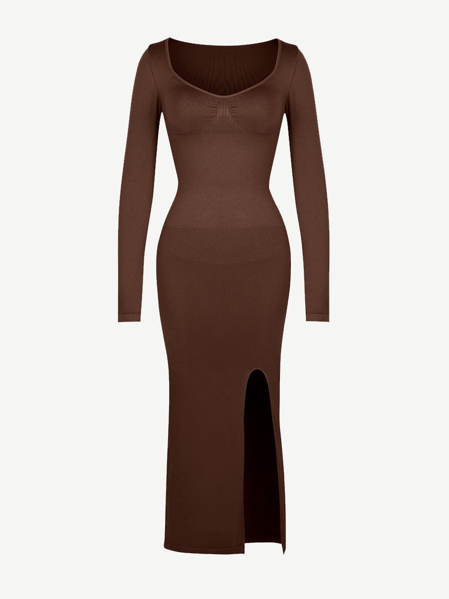 🌿 Eco-friendly Seamless Bust Support Tummy Control High Side Slit Shaping Dress