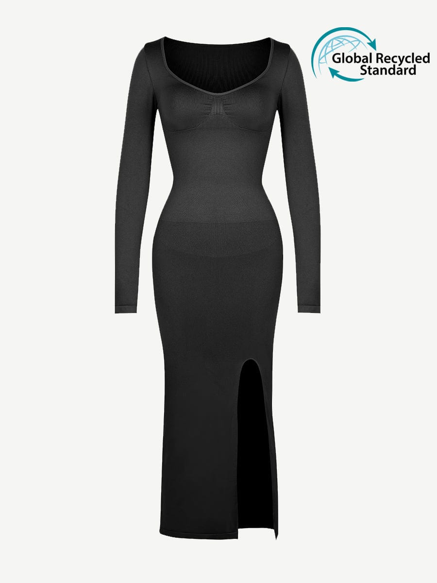 🌿 Eco-friendly Seamless Bust Support Tummy Control High Side Slit Shaping Dress