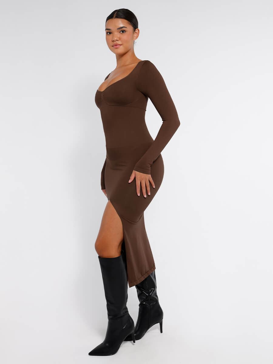 🌿 Eco-friendly Seamless Bust Support Tummy Control High Side Slit Shaping Dress