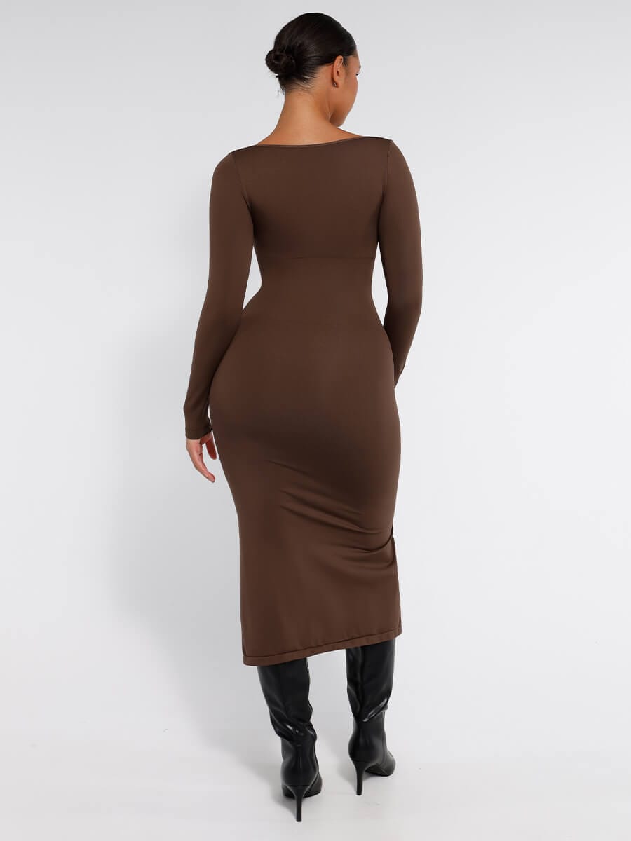 🌿 Eco-friendly Seamless Bust Support Tummy Control High Side Slit Shaping Dress