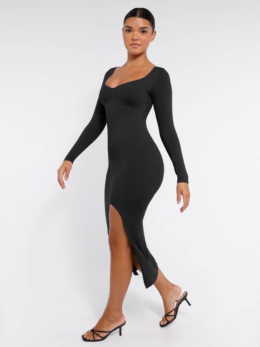 🌿 Eco-friendly Seamless Bust Support Tummy Control High Side Slit Shaping Dress
