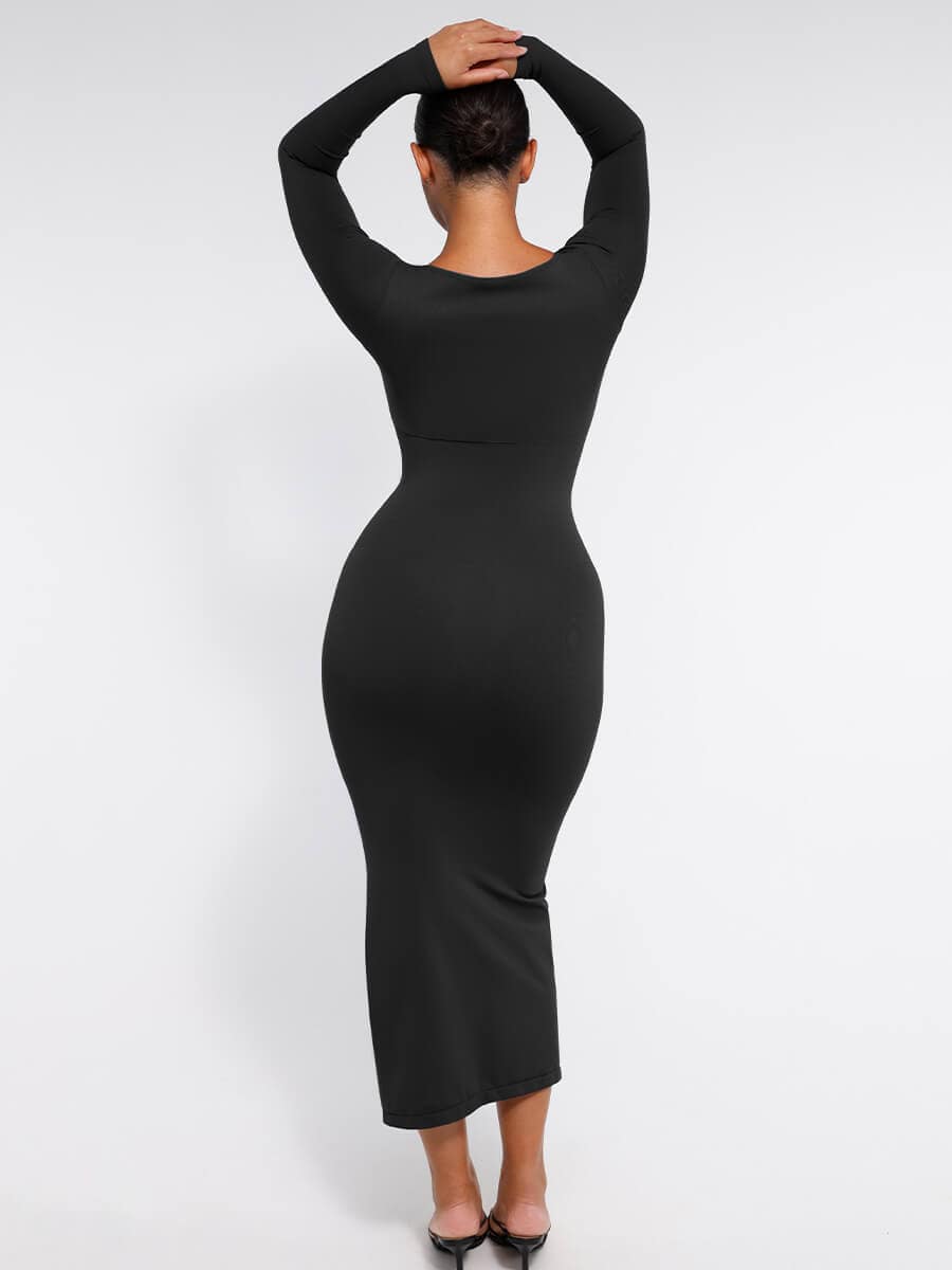 🌿 Eco-friendly Seamless Bust Support Tummy Control High Side Slit Shaping Dress
