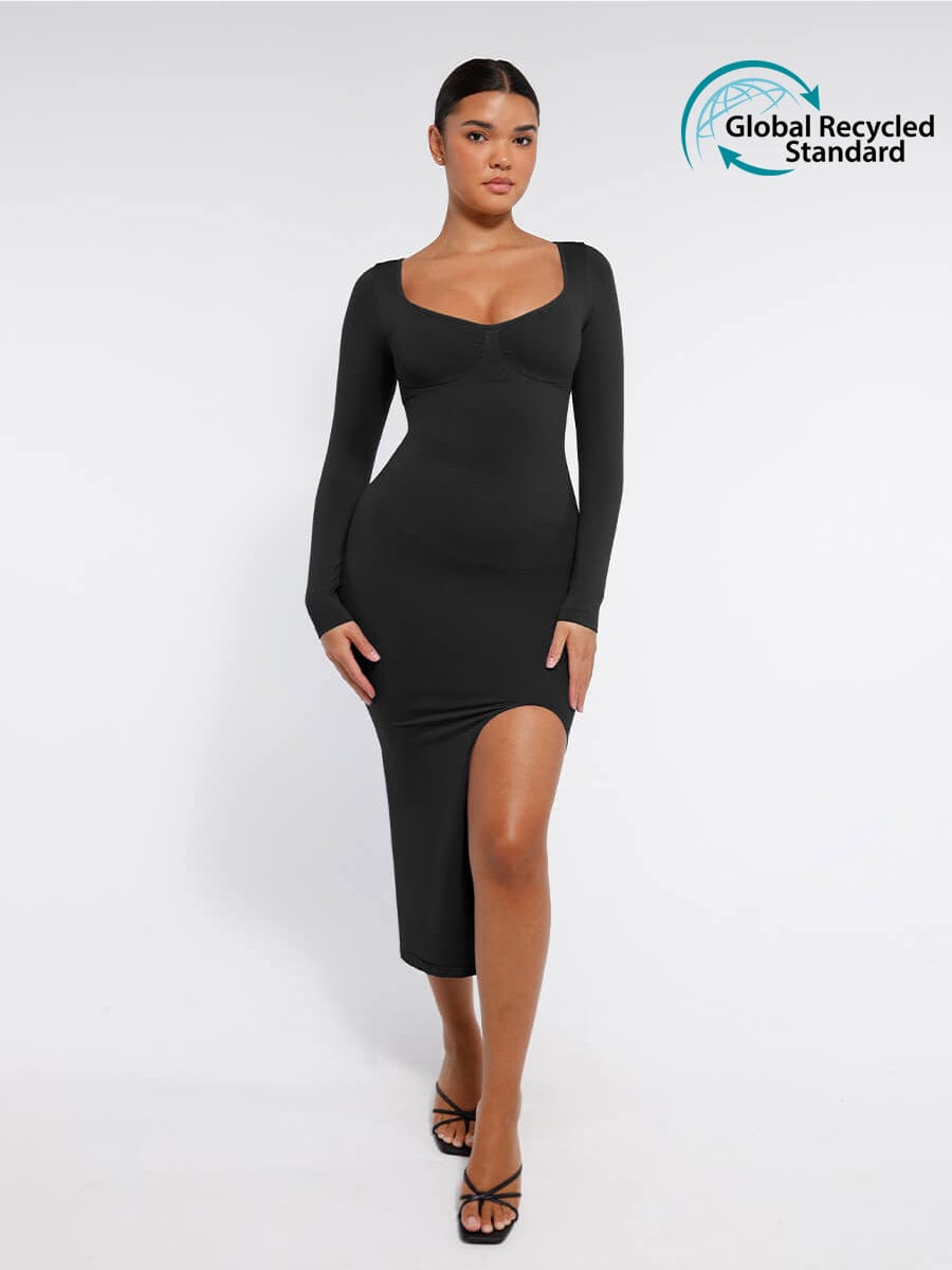 🌿 Eco-friendly Seamless Bust Support Tummy Control High Side Slit Shaping Dress