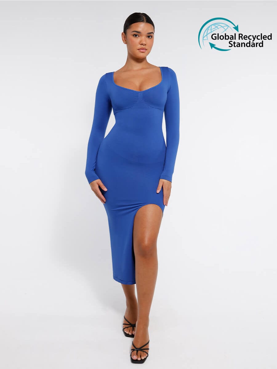 🌿 Eco-friendly Seamless Bust Support Tummy Control High Side Slit Shaping Dress