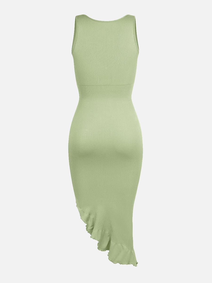 Seamless Sleeveless Irregular Ruffled Hem Waist and Abdomen Shaping Dress