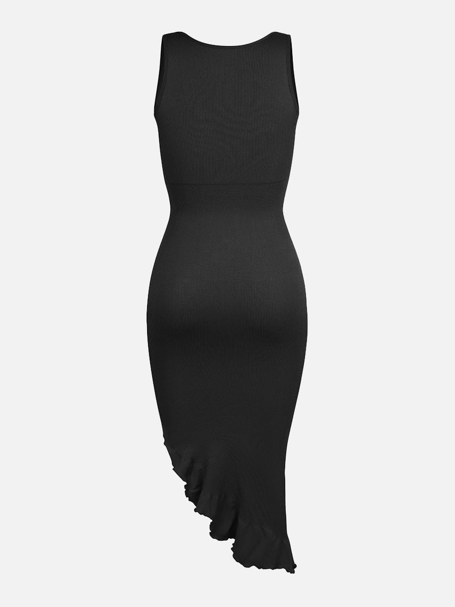 Seamless Sleeveless Irregular Ruffled Hem Waist and Abdomen Shaping Dress