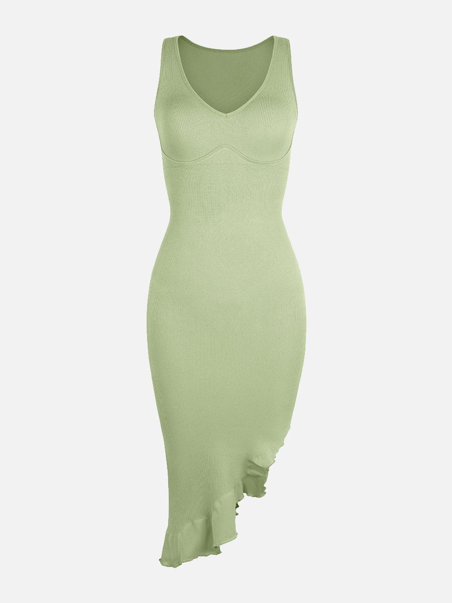 Seamless Sleeveless Irregular Ruffled Hem Waist and Abdomen Shaping Dress