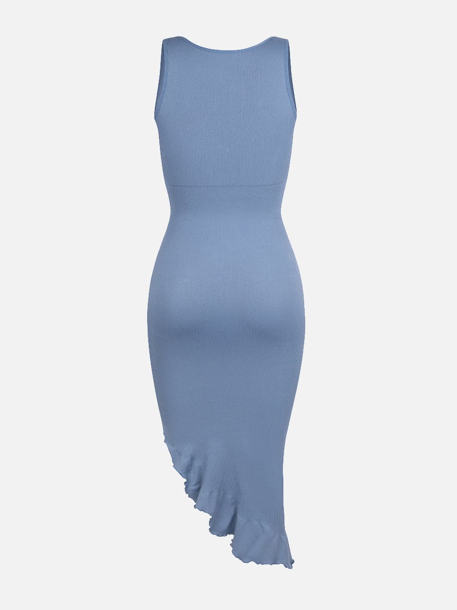 Seamless Sleeveless Irregular Ruffled Hem Waist and Abdomen Shaping Dress
