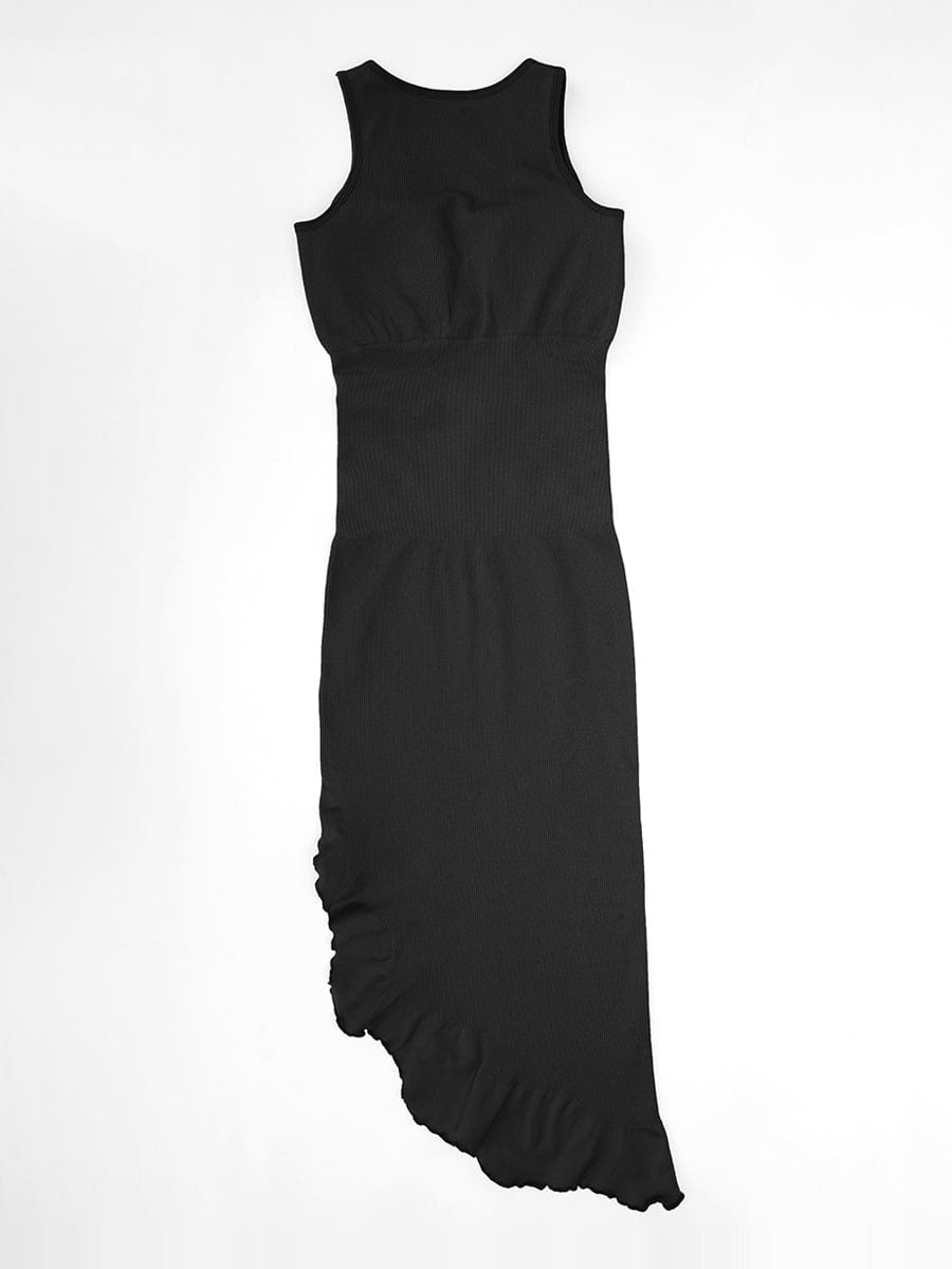 Seamless Sleeveless Irregular Ruffled Hem Waist and Abdomen Shaping Dress