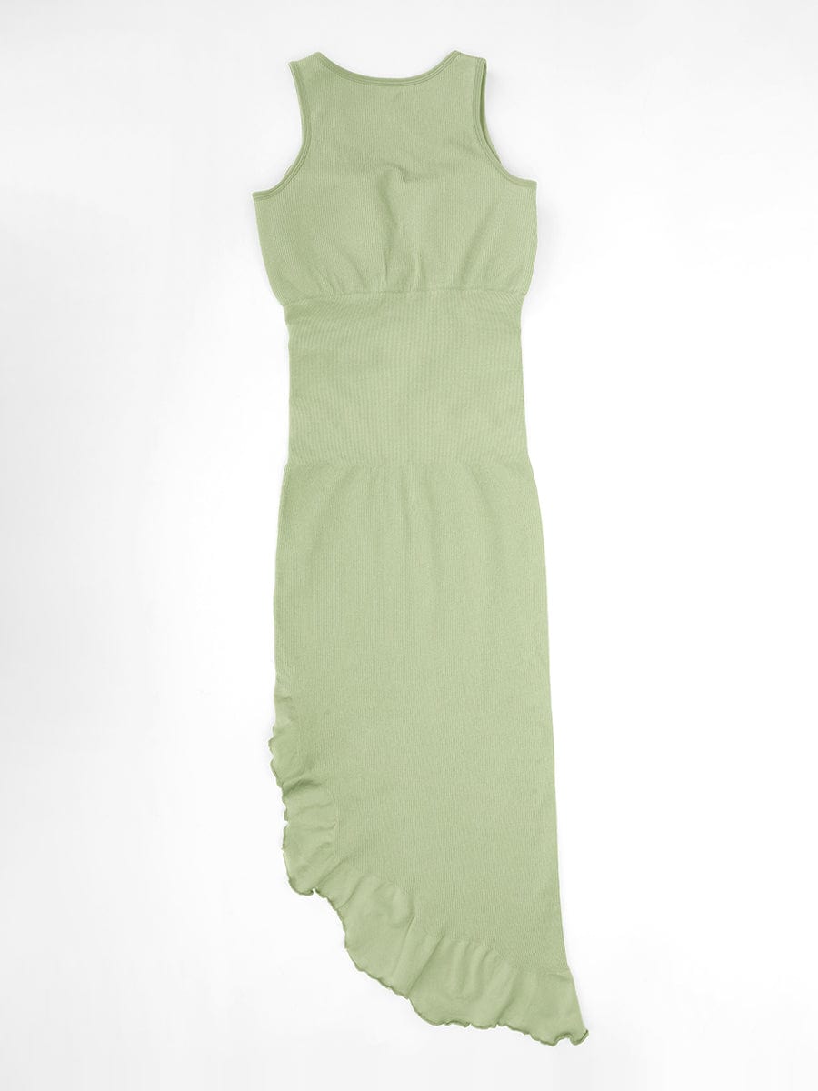 Seamless Sleeveless Irregular Ruffled Hem Waist and Abdomen Shaping Dress