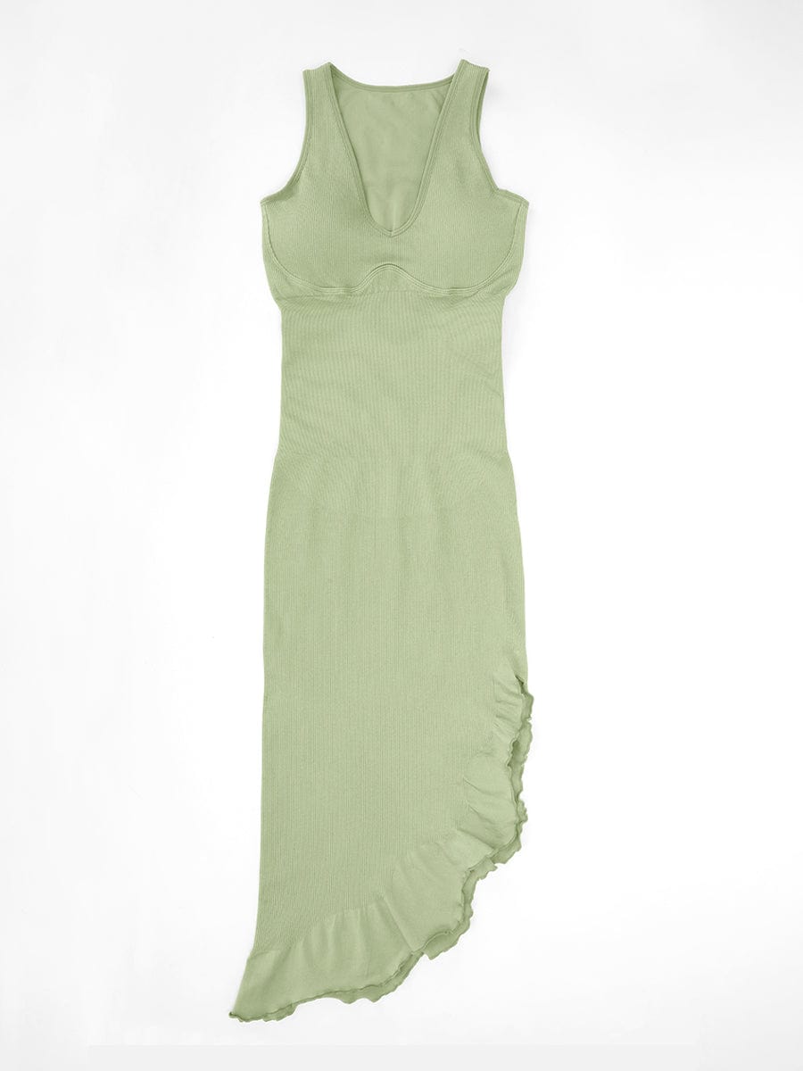 Seamless Sleeveless Irregular Ruffled Hem Waist and Abdomen Shaping Dress