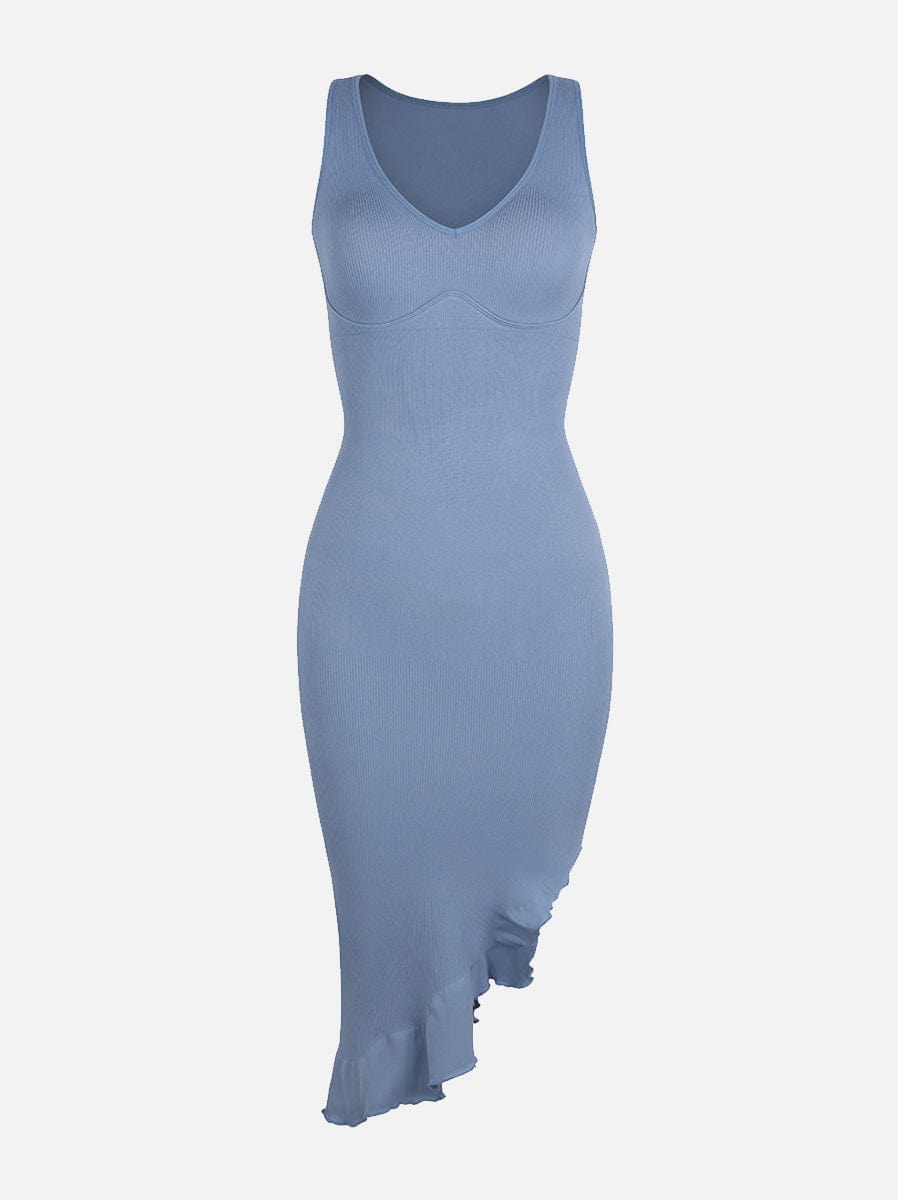 Seamless Sleeveless Irregular Ruffled Hem Waist and Abdomen Shaping Dress