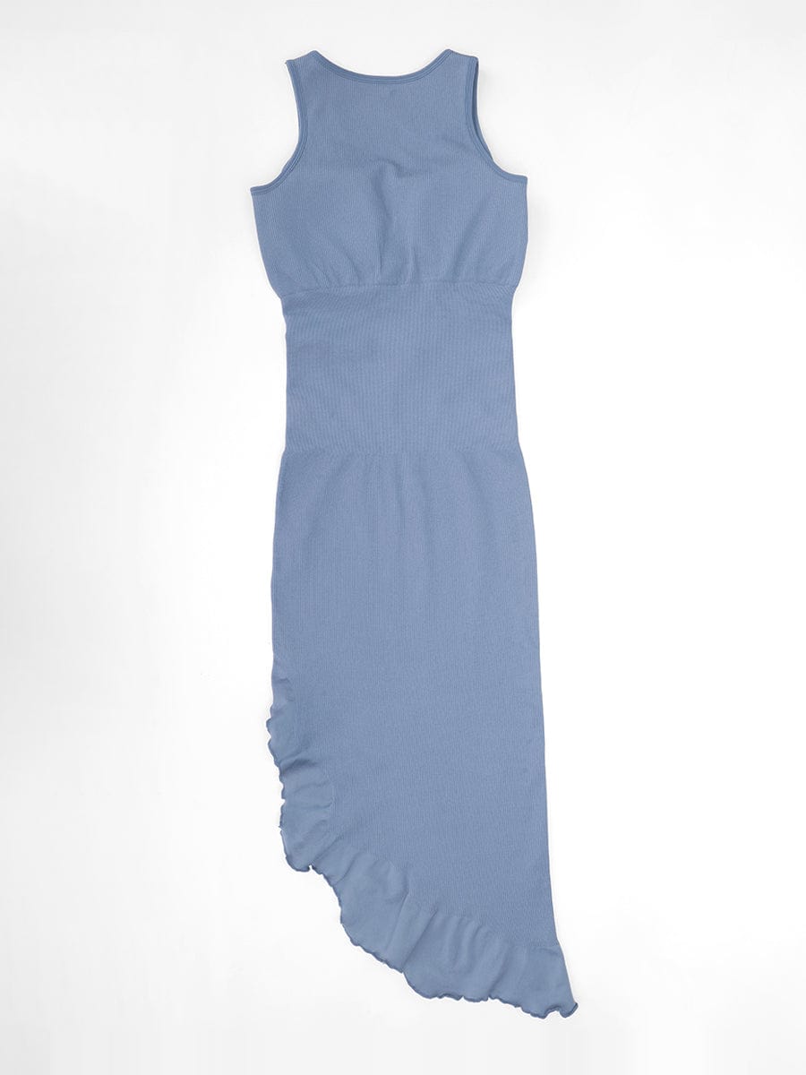 Seamless Sleeveless Irregular Ruffled Hem Waist and Abdomen Shaping Dress