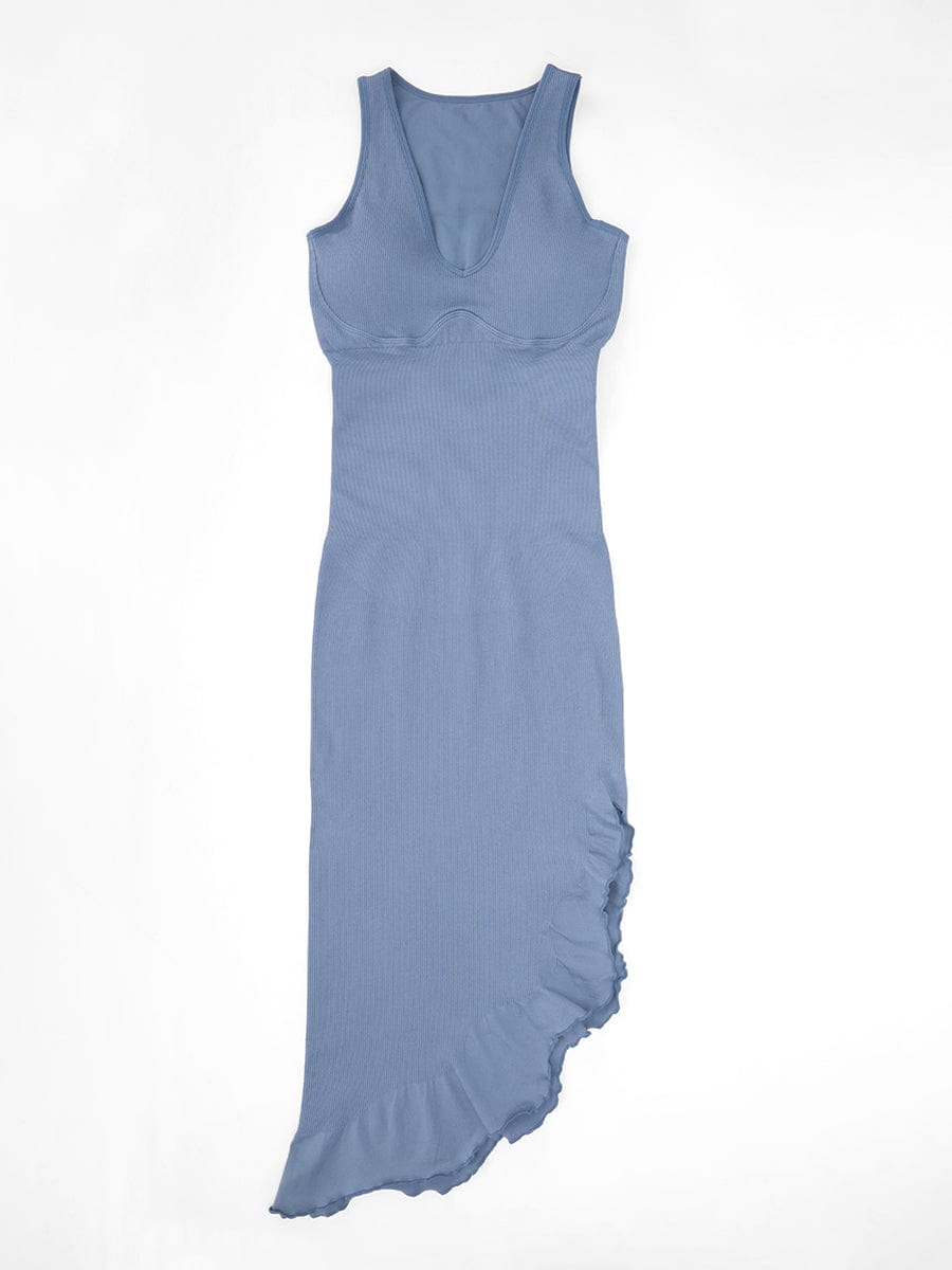 Seamless Sleeveless Irregular Ruffled Hem Waist and Abdomen Shaping Dress