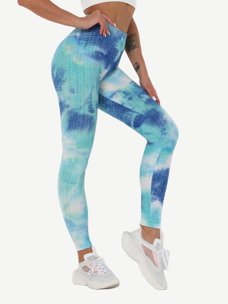 Adorable Deep Blue Tie-Dyed Yoga Leggings Ankle Length Nice Quality