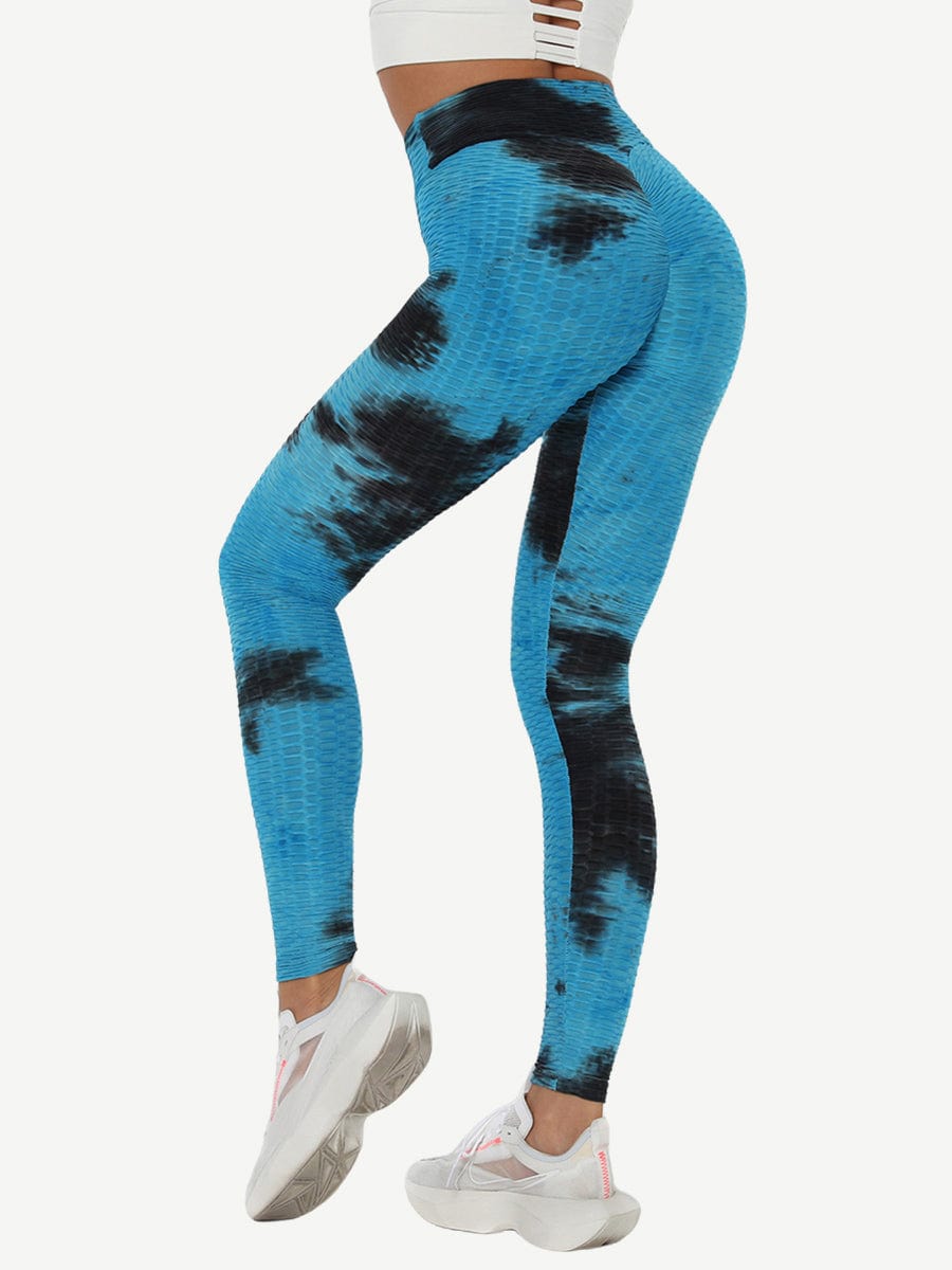 Adorable Deep Blue Tie-Dyed Yoga Leggings Ankle Length Nice Quality
