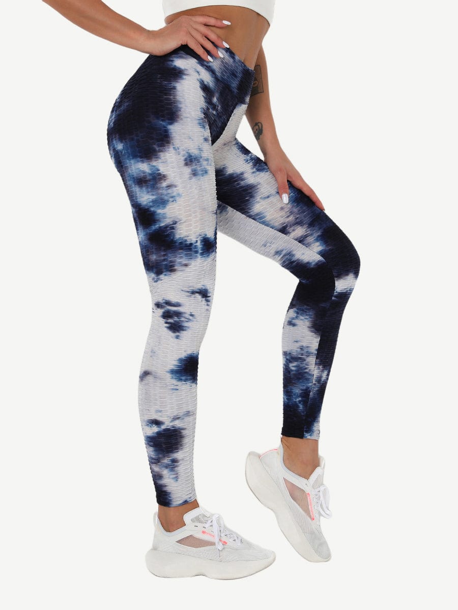 Adorable Deep Blue Tie-Dyed Yoga Leggings Ankle Length Nice Quality