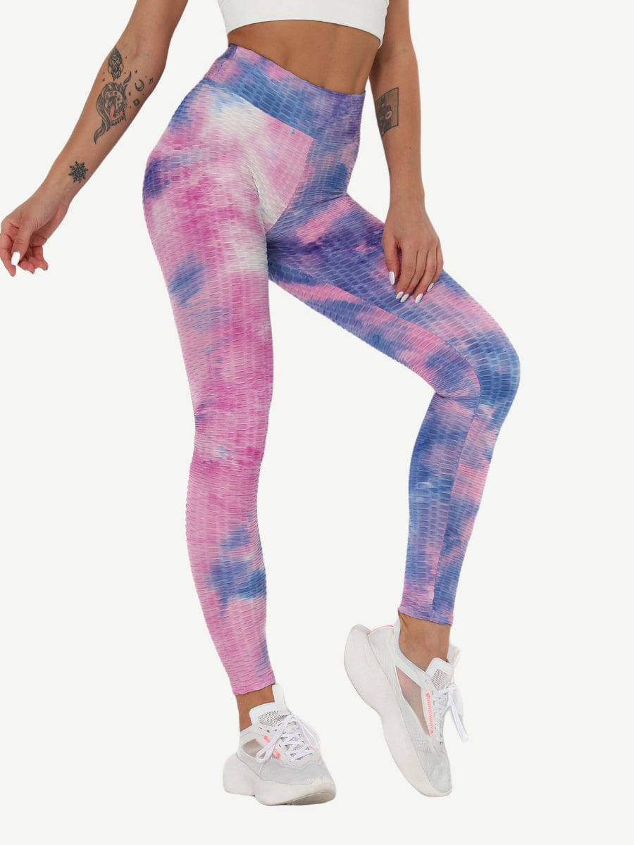 Adorable Deep Blue Tie-Dyed Yoga Leggings Ankle Length Nice Quality