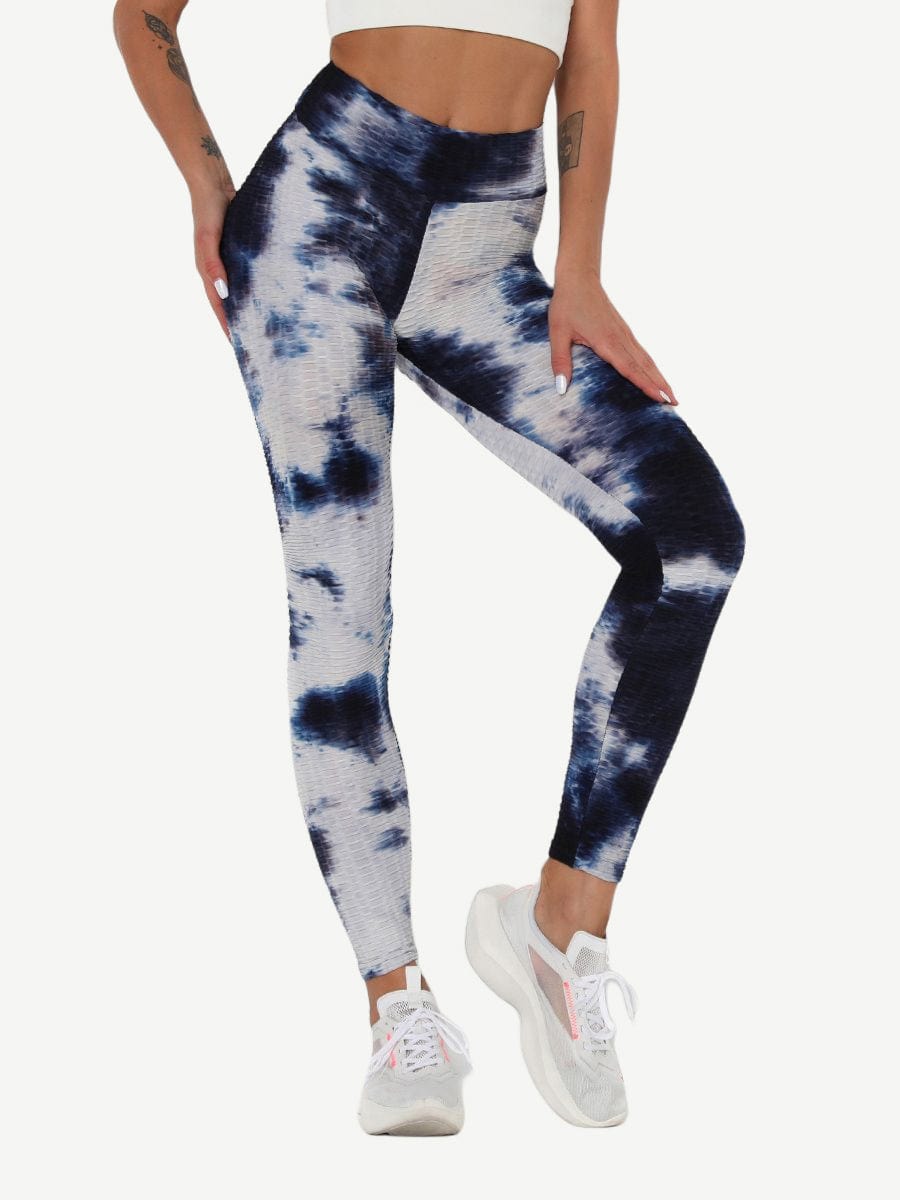 Adorable Deep Blue Tie-Dyed Yoga Leggings Ankle Length Nice Quality