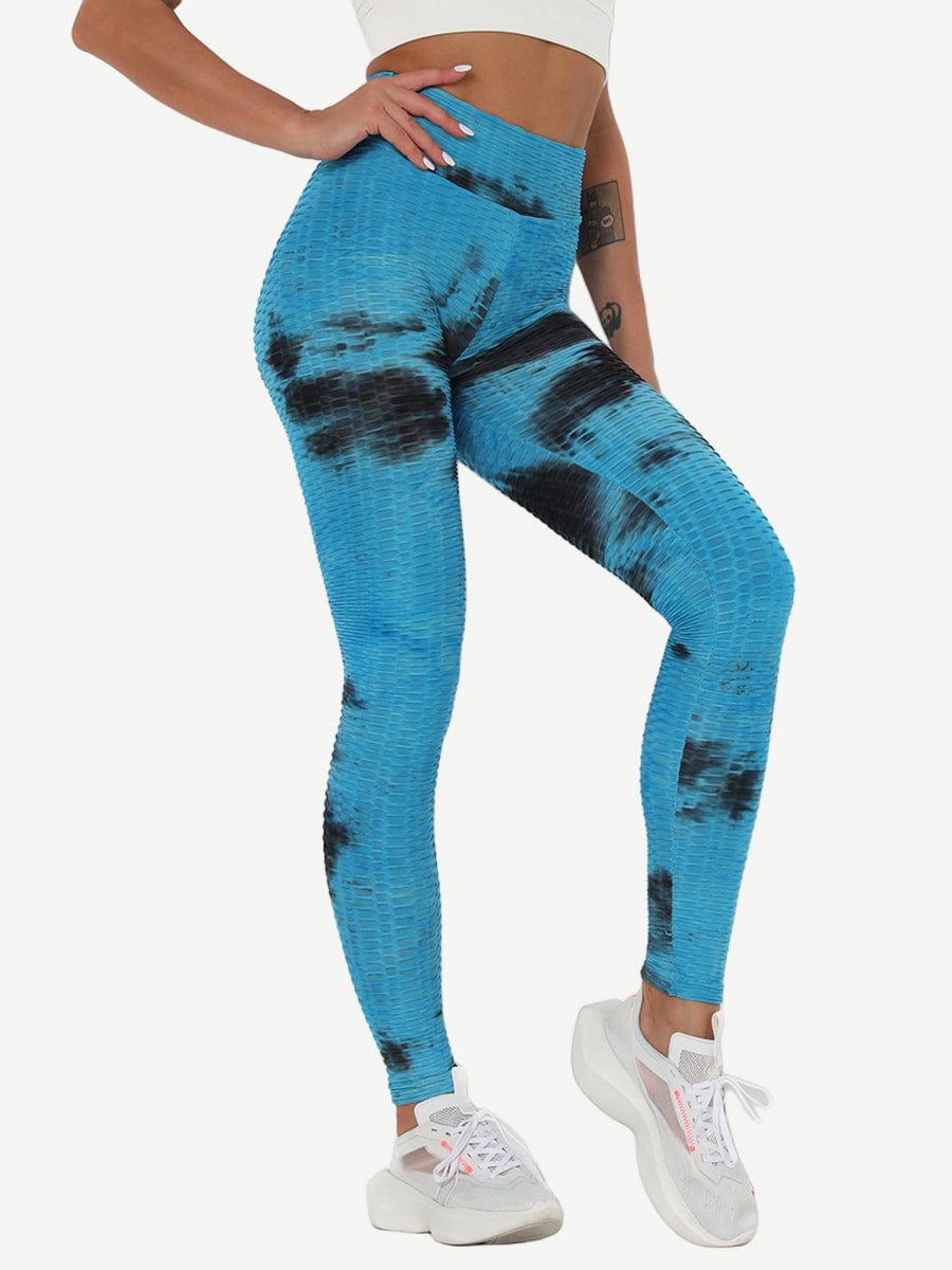 Adorable Deep Blue Tie-Dyed Yoga Leggings Ankle Length Nice Quality