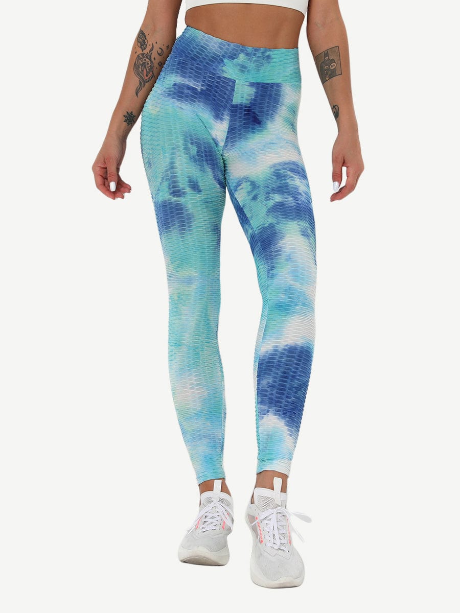 Adorable Deep Blue Tie-Dyed Yoga Leggings Ankle Length Nice Quality