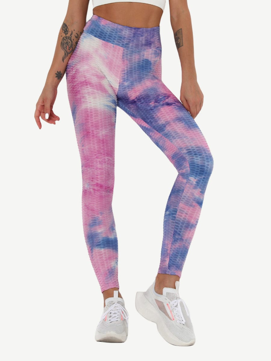 Adorable Deep Blue Tie-Dyed Yoga Leggings Ankle Length Nice Quality