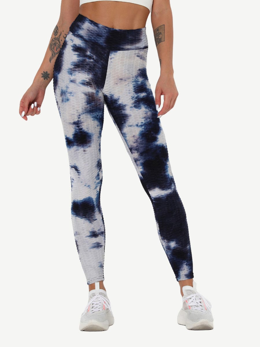 Adorable Deep Blue Tie-Dyed Yoga Leggings Ankle Length Nice Quality