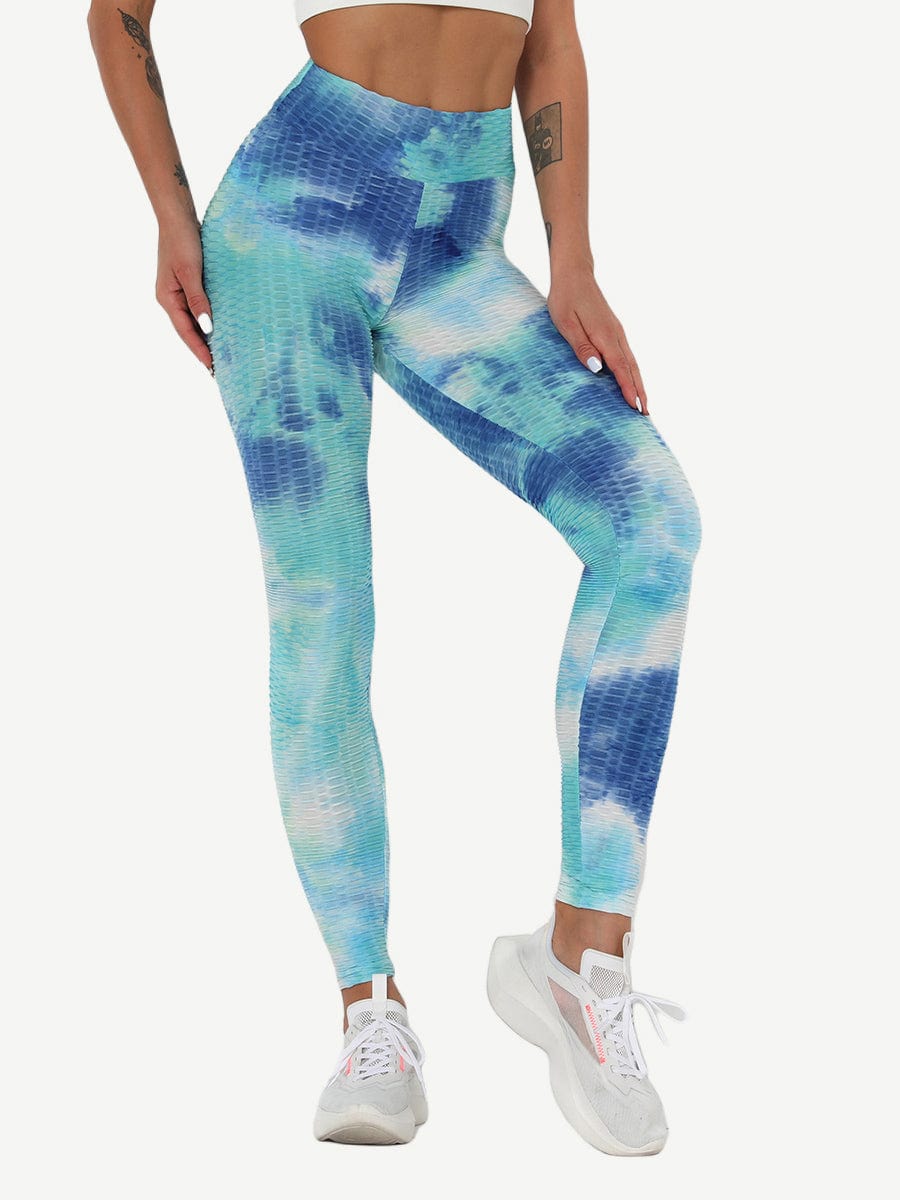 Adorable Deep Blue Tie-Dyed Yoga Leggings Ankle Length Nice Quality