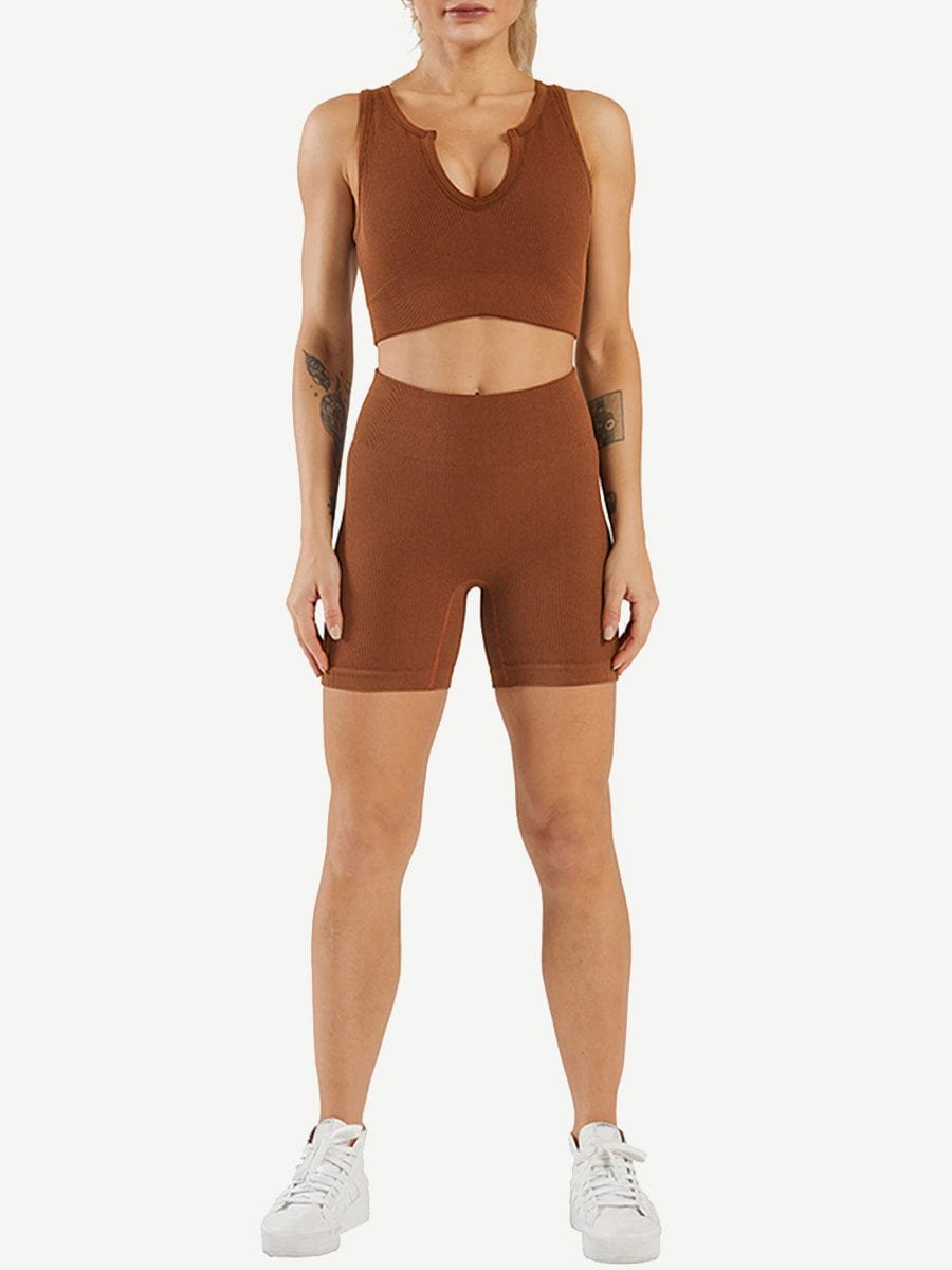 Seamless Yogawear Suit Low Neckline Sleeveless Workout Clothes