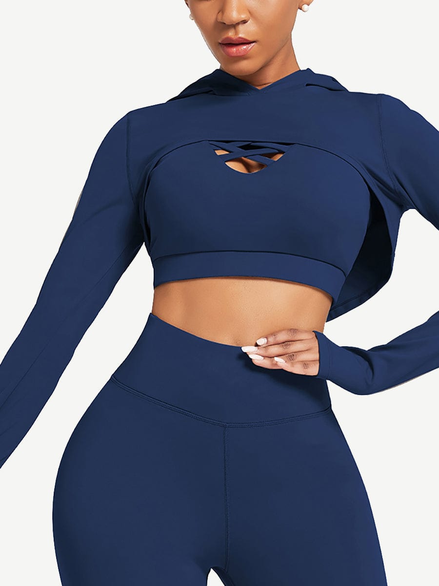 Hooded Neck Detachable Cups Crop Top For Runner