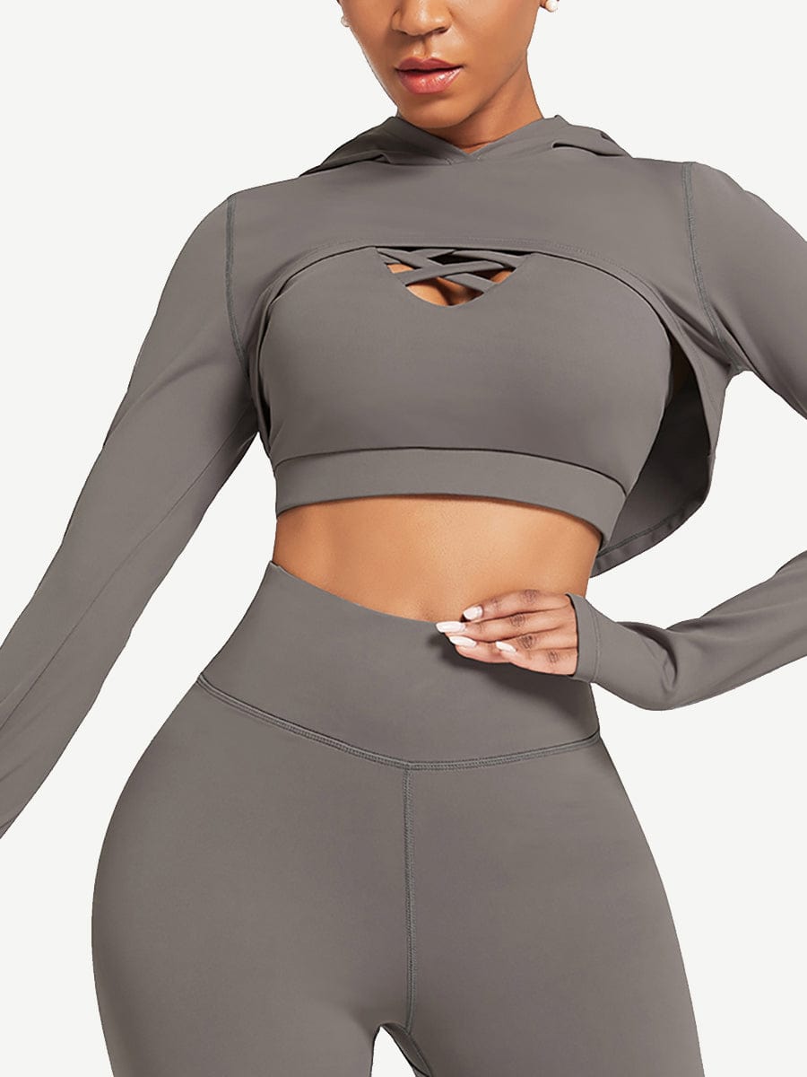 Hooded Neck Detachable Cups Crop Top For Runner