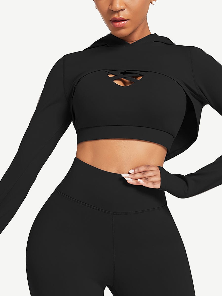 Hooded Neck Detachable Cups Crop Top For Runner