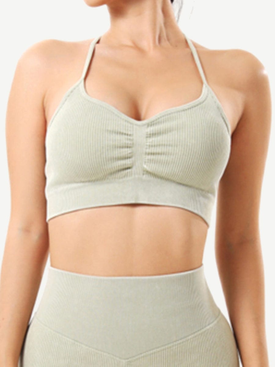 Seamless Wash Ribbed Fabricheart Neckline Sports Bra