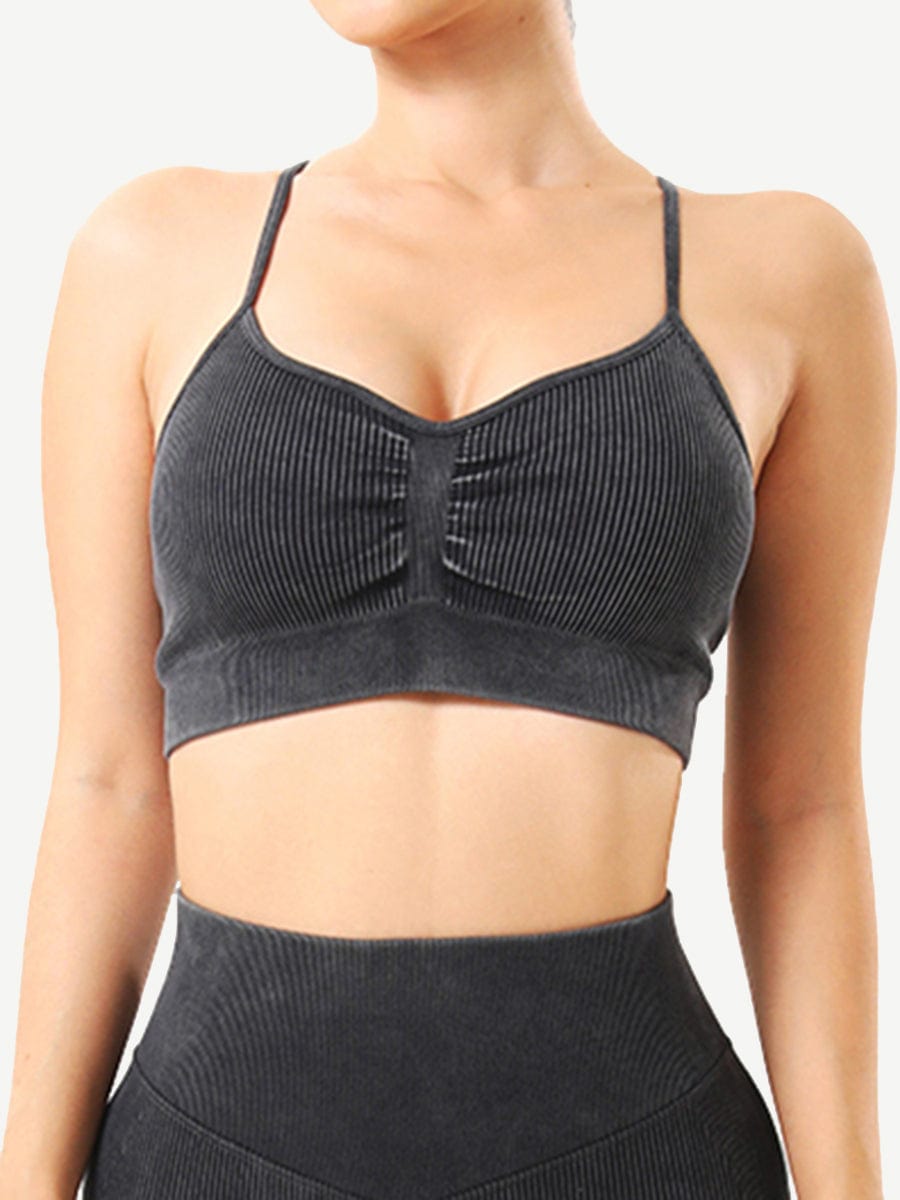 Seamless Wash Ribbed Fabricheart Neckline Sports Bra