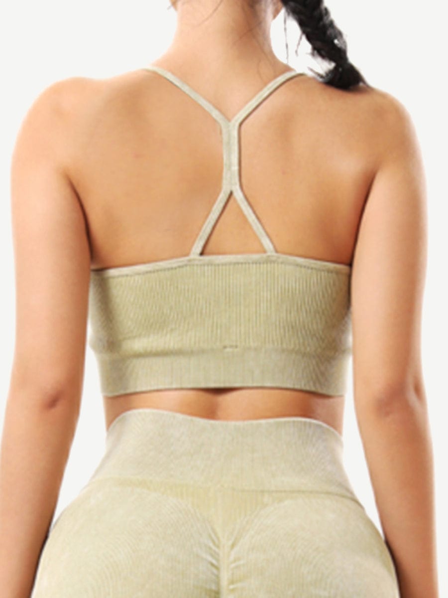 Seamless Wash Ribbed Fabricheart Neckline Sports Bra