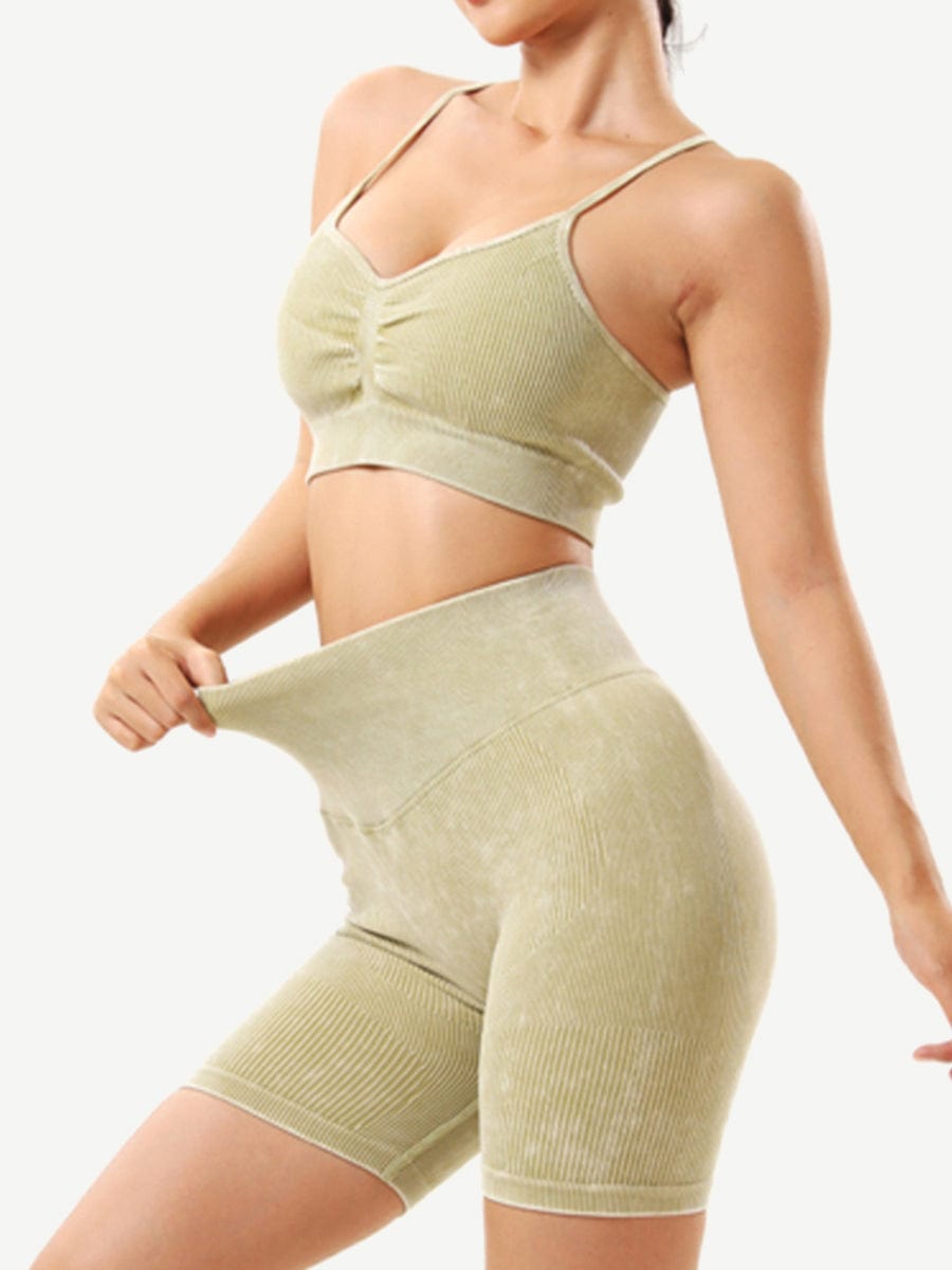 Seamless Wash Ribbed Fabricheart Neckline Sports Bra