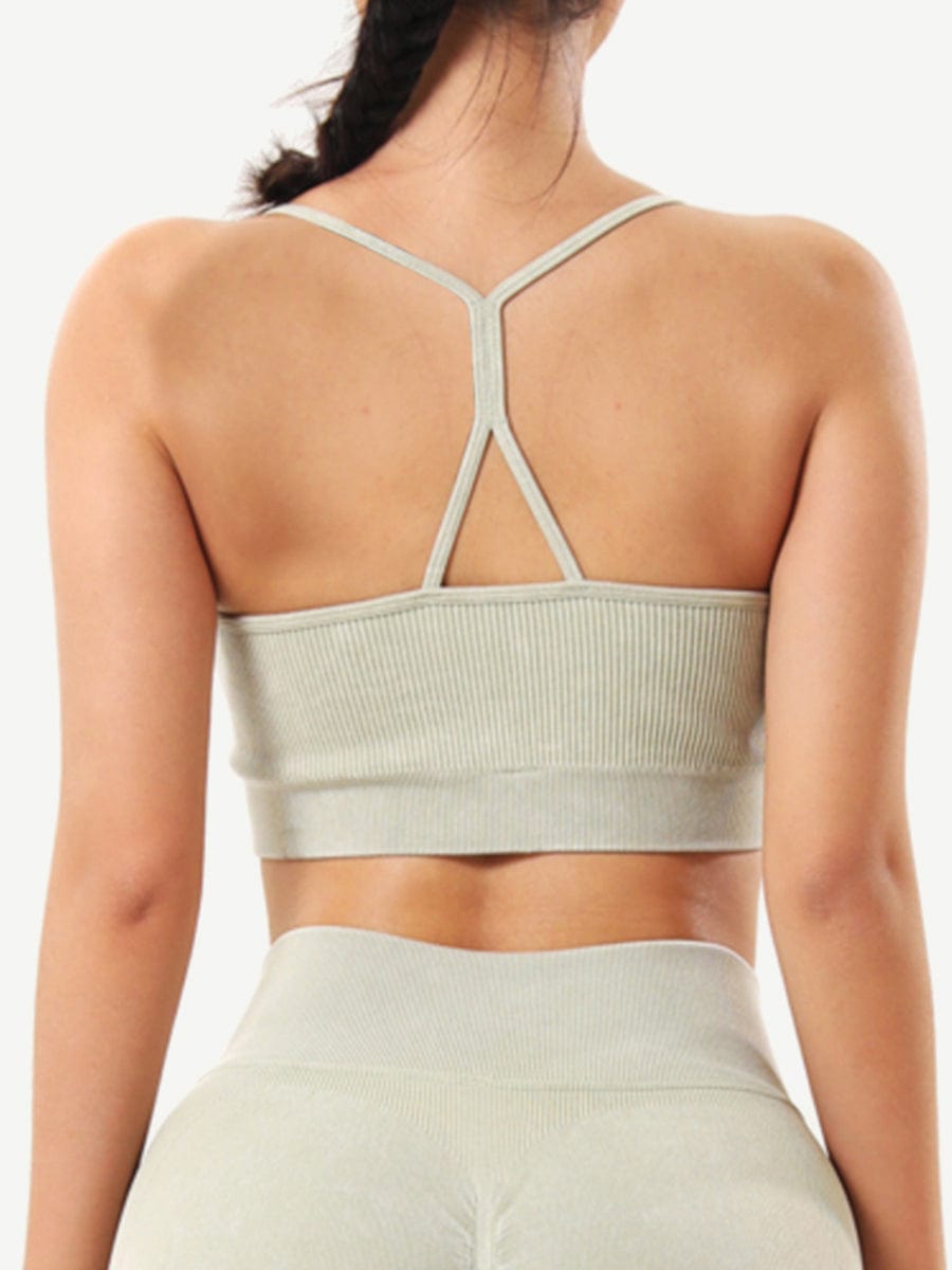 Seamless Wash Ribbed Fabricheart Neckline Sports Bra