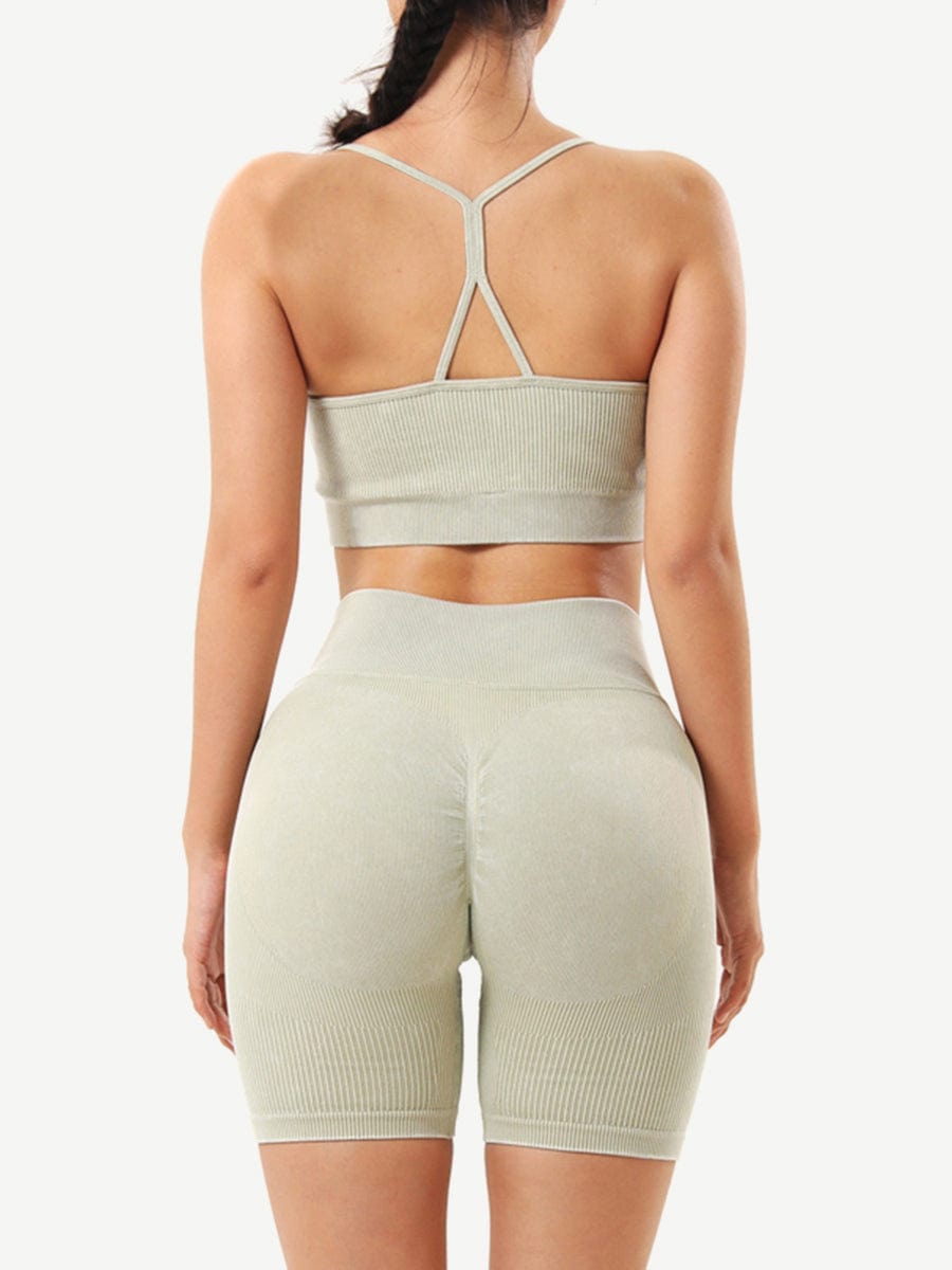 Seamless Wash Ribbed Fabricheart Neckline Sports Bra