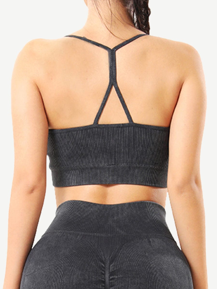 Seamless Wash Ribbed Fabricheart Neckline Sports Bra