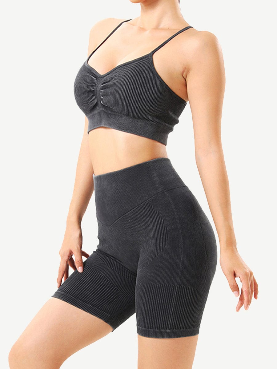 Seamless Wash Ribbed Fabricheart Neckline Sports Bra