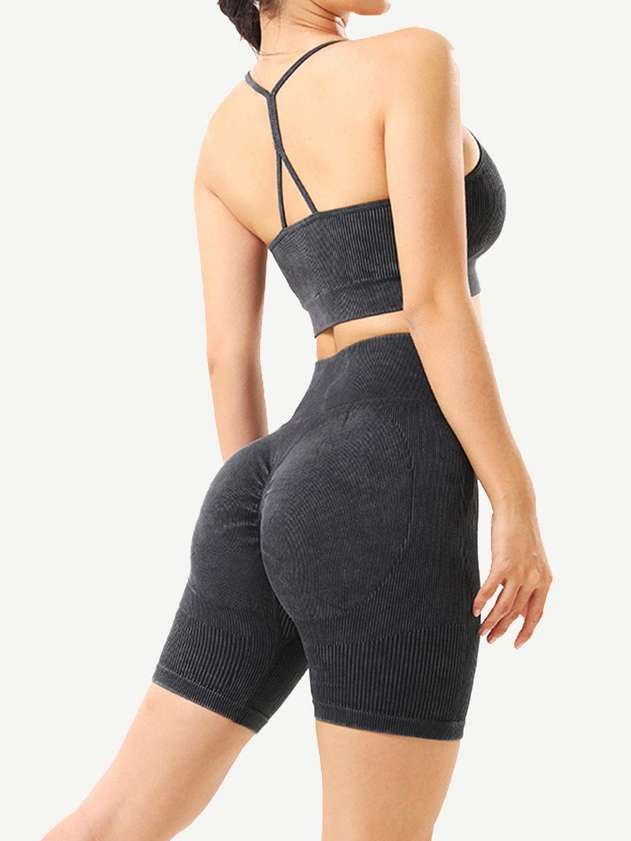 Seamless Wash Ribbed Fabricheart Neckline Sports Bra